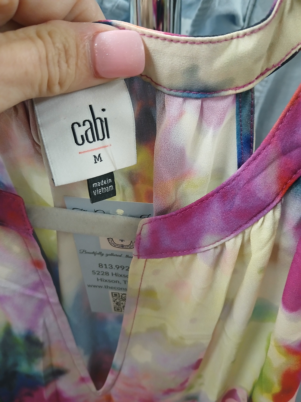 CAbi Watercolor Tie-Dye V-Neck Maxi Dress in Pink, Yellow, Blue - Picture 3 of 5